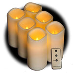 Set of 6 Outdoor 3x6 Waterproof Resin Candles with Timer and Remote and C Batteries Included