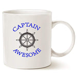 Funny Captain Awesome Coffee Mug Christmas Gifts, Unique Boat Steering Wheel Captain Awesome Porcelain Cup Gifts for Dad, Grandpa, Friend, White 14 Oz