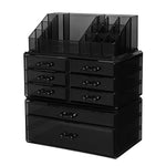 SONGMICS Makeup Organizer 8 Drawers Cosmetic Storage 3 Pieces Set Jewelry Display Case with 16 Top Compartments Black UJMU08B