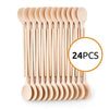 12- Inch Wooden Kitchen Spoons Baking Mixing Serving Craft Utensils Bulk Oval Spoon Puppets Long Handle Beechwood - Set of 24 - MR. WOODWARE