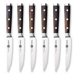 Steak Knives Knife Set of 6 or 12 - Natural Ebony Wood Full Tang Handle - Serrated Blade - German Stainless Steel - Gift Box Set - Not Dishwasher Safe