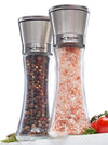 Salt and Pepper Grinder Set - Mill and Shakers Kit - Brushed Stainless Steel, Tall Premium Glass and Adjustable Ceramic Grinding System for Cooking Spices - Perfect on Kitchen by Braviloni