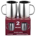 Stainless Steel Coffee Mugs with Lids - SUPERIOR Quality Steel - Double walled Insulated Cups - Set of 2 by Drogo - 14 Oz 18/8 Travel Mug - Healthy BPA Free mugs for Coffee tea Beer beverage drinks