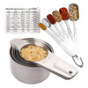 Measuring Cups and Spoons Set Stainless Steel, 13 Piece. 7 Heavy Metal Measuring Cups. 6 Long Handled Nesting Spoons. Dry or Liquid Ingredient. Engraved Metric Measure. Bonus Magnetic Conversion Chart