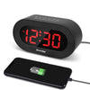 REACHER Easy Snooze and Time Setting Digital Alarm Clock, Charging Station Phone Charger with USB Port, Battery Backup for Android Phone iPhone Tablet ipad (Black)