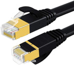 iCreatin CAT 7 Double Shielded 10 Gigabit 600MHz Ethernet Patch Cable, Gold Plated Plug STP Wires CAT7 for High Speed Computer Router Ethernet LAN Networking (7 Feet, 2 Pack-Black-Flat)