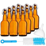 Chef's Star CASE of 12-16 oz. Easy Cap Beer Bottles with Funnel and Cleaning Brush - Amber