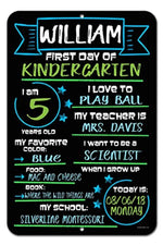 Honey Dew Gifts Large First Day of School Blue and Green Chalkboard Style Photo Prop Tin Sign 12 x 18 inch - Reusable Easy Clean Back to School, Customizable with Liquid Chalk Markers (Not Included)