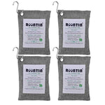 Roontin Air Purifying Bag, 4 Pack x 200G Bamboo Activated Charcoal Air Fresheners Deodorizer Odor Neutralizer Air Purifier Bags for Fridge, Cars, Kitchen, Bathroom, Closets, with 4 Hooks