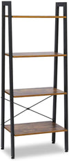 KingSo Industrial Ladder Shelf 4-Tier Shelves Vintage Rustic Storage Rack Shelves, Wood Look Accent Furniture, Metal Frame for Living Room Study Lounge Bedroom Office