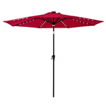 FLAME&SHADE 11 feet Solar Power LED Lights Outdoor Patio Market Umbrella with Crank Lift, Push Button Tilt, Red