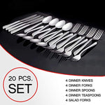 20-Piece Elegant Silverware Flatware Cutlery Set, Stainless Steel Utensils Service for 4, Include Knife/Fork/Spoon/Teaspoons, Mirror Polished by WH-SHOP