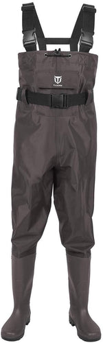 TIDEWE Bootfoot Chest Wader, 2-Ply Nylon/PVC Waterproof Fishing & Hunting Waders for Men and Women (Green and Brown)