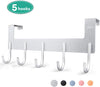 ACMETOP Over The Door Hook Hanger, Heavy-Duty Organizer for Coat, Towel, Bag, Robe - 5 Hooks, Aluminum, Brush Finish (Silver)