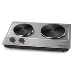 Cusimax 1800W Double Hot Plate, Stainless Countertop Burner, Silver Portable Electric Cooktop, CMHP-C180