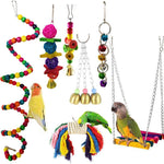 7pcs Birds Cage Swing Set Parrots Toys with Bell Colorful Chewing Hanging Hammock for Parakeets, Macaws, Conures, Budgies, Lovebirds, Mynah, Cockatiel, Finches