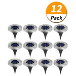 12 Pack Solar Powered Ground Lights, 8LED Solar Pathway Lights Solar Powered Disk Garden Light Solar Lawn Lights, Outdoor Waterproof Solar Patio Landscape Lighting for Deck Yard Walkway-White (12)