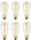 6pcs Edison Bulbs, KinHom 60 Watt Dimmable Vintage Incandescent Light Bulb - E26 Base - Clear Glass - Tear Drop Top - Classic Squirrel Cage Filament Lamp - ST58