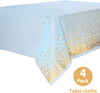 Duocute White Disposable Party Tablecloth for Rectangle Table, Gold Stamping Dot Confetti Rectangular Plastic Table Cover, for Bridal Shower, Engagement, Wedding, 54" x 108", Pack of 4