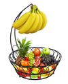 TQVAI Wire Fruit Basket Bowl with Banana Hook Hanger, Black