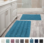 Office Marshal Grey Bath Mats for Bathroom Non Slip Ultra Thick and Soft Chenille Plush Striped Floor Mats Bath Rugs Set, Microfiber Door Mats for Kitchen/Living Room (Pack 2-20" x 32"/17" x 24")