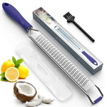 Zester Grater - Parmesan Cheese, Lemon, Chocolate, Ginger, Garlic, Nutmeg, Vegetables, Fruits - Soft Touch Handle - Dishwasher Safe, Sapphire