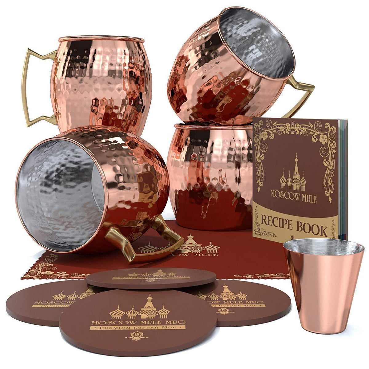 Krown Kitchen - Hammered Moscow Mule Copper Mug Set of 4| Stainless St ...