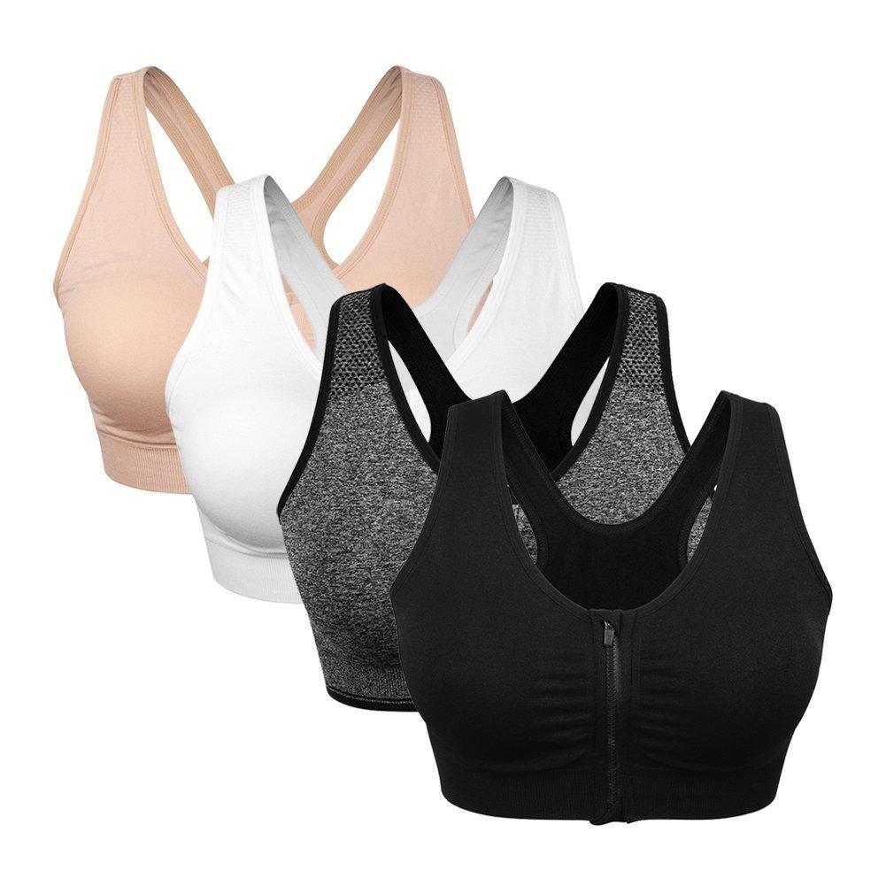 Women's Zip Front Sports Bra Wireless Post-Surgery Bra Active Yoga Spo ...
